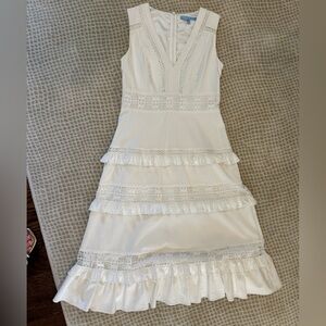 ANTONIO MELANI White Tiered Ruffled Midi Dress